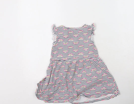 Primark Girls Multicoloured Striped Cotton Fit & Flare Size 5-6 Years Round Neck