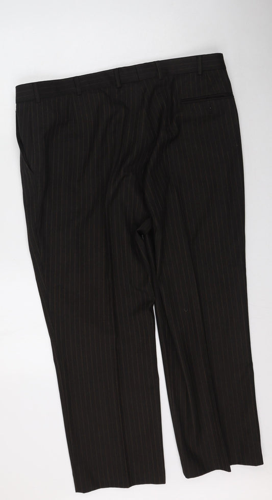 BHS Womens Brown Striped Polyester Trousers Size 40 in L31 in Regular