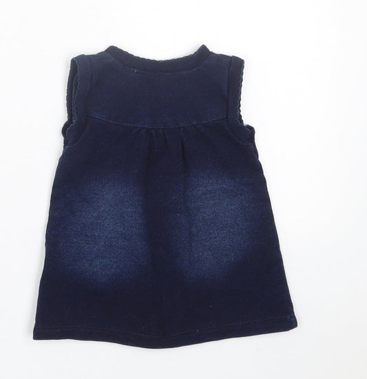 name it Girls Blue Cotton A-Line Size 0-3 Months Crew Neck Button