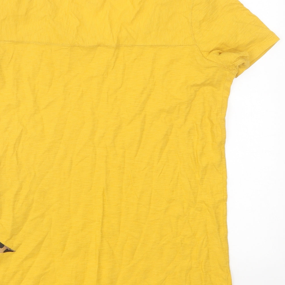 NEXT Womens Yellow Animal Print Cotton Basic T-Shirt Size 6 Crew Neck