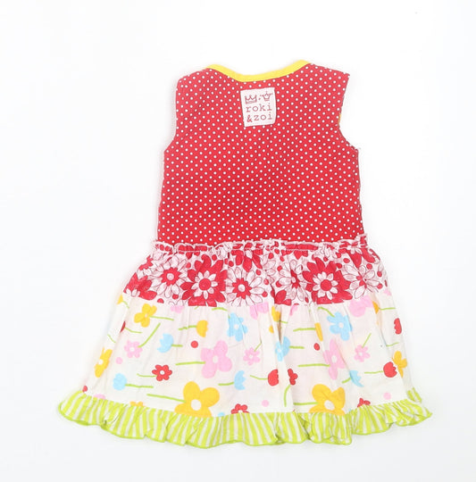 Preworn Girls Multicoloured Geometric Cotton A-Line Size 6-9 Months Crew Neck Pullover