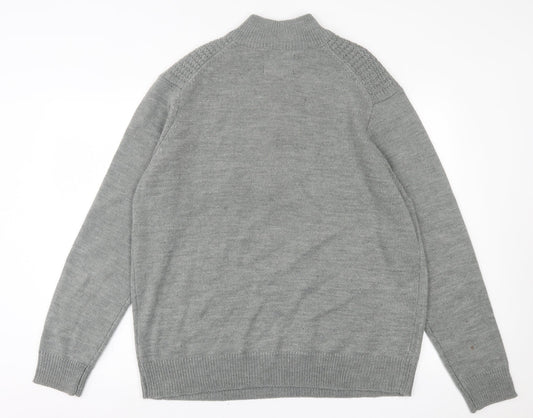 A&J Mens Grey High Neck Acrylic Pullover Jumper Size 2XL