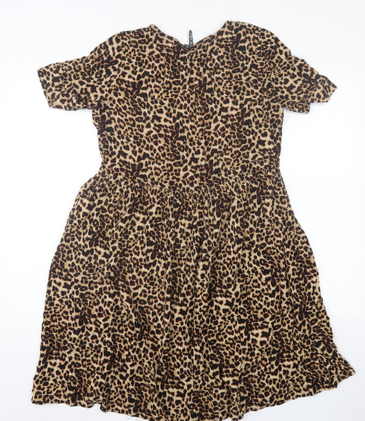 Pieces Womens Brown Animal Print Viscose A-Line Size S V-Neck Pullover