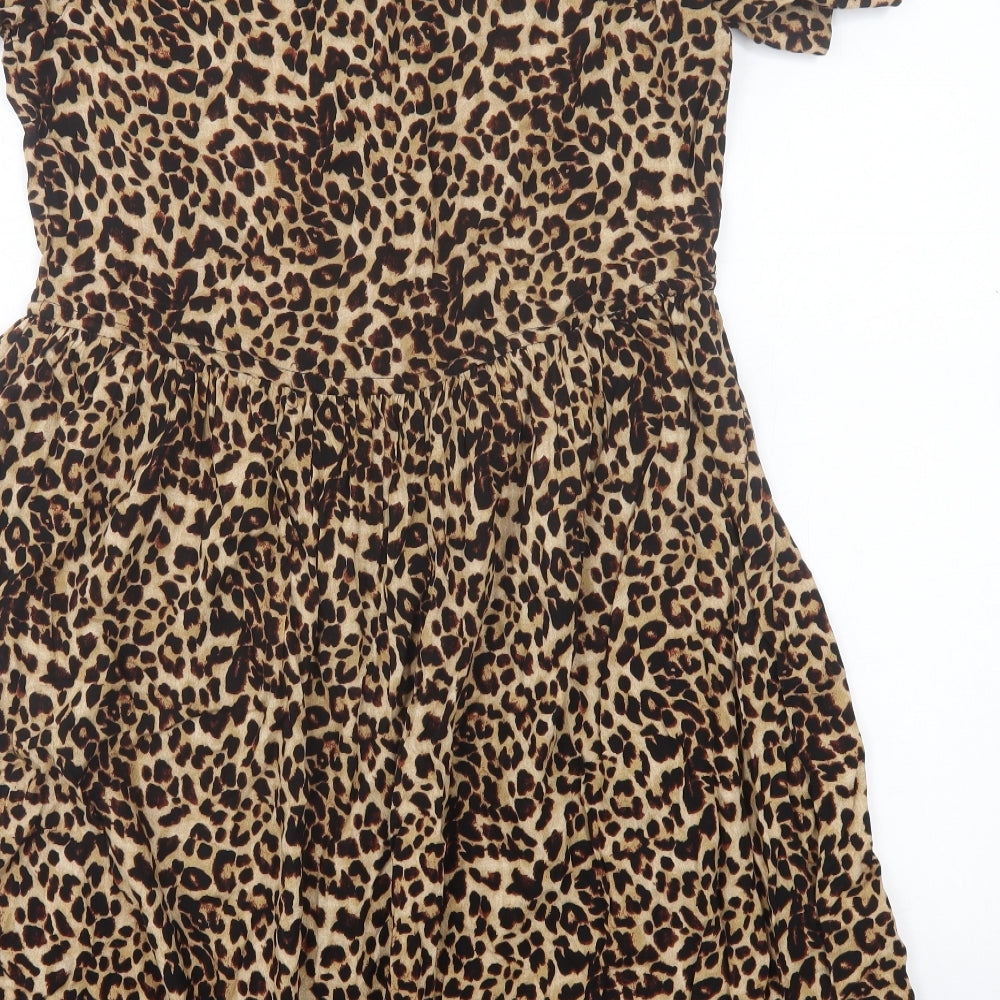 Pieces Womens Brown Animal Print Viscose A-Line Size S V-Neck Pullover