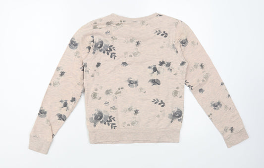 name it Girls Beige Floral Cotton Pullover Sweatshirt Size 11-12 Years Pullover