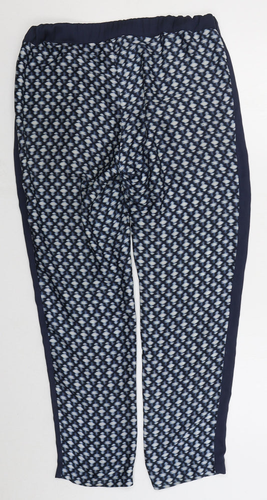 MNG Womens Blue Geometric Polyester Trousers Size 8 L26 in Regular