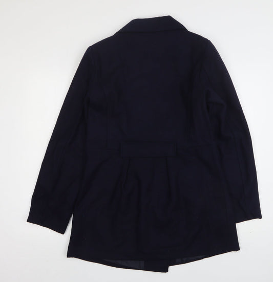 Evita Womens Blue Pea Coat Coat Size 14 Button