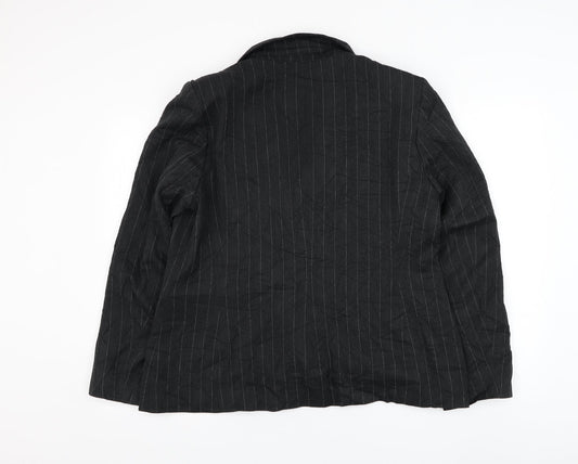 AMARANTO Womens Black Striped Jacket Blazer Size 16 Button