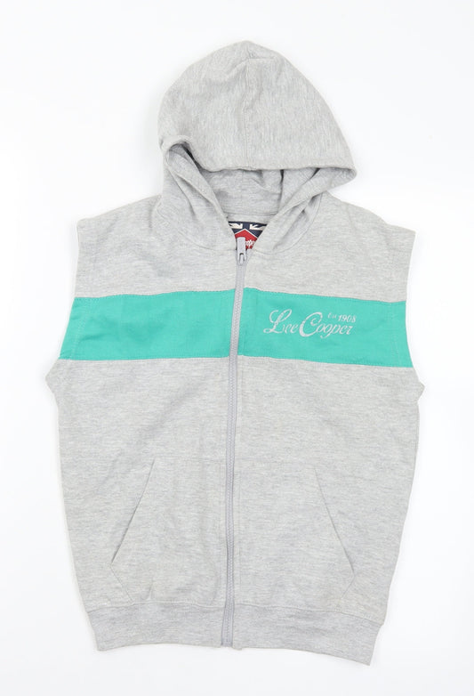 Lee Cooper Boys Grey Cotton Full Zip Hoodie Size 9-10 Years Zip - Logo