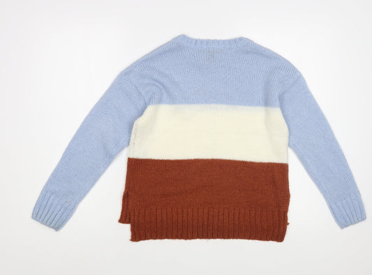 New Look Girls Multicoloured Crew Neck Striped Acrylic Pullover Jumper Size 12-13 Years Pullover