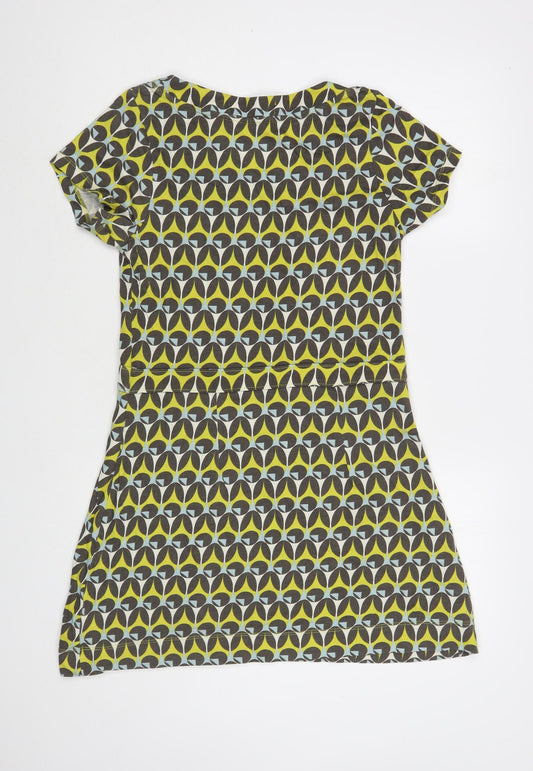 Mudd & Water Womens Multicoloured Geometric Cotton T-Shirt Dress Size 10 Boat Neck Pullover
