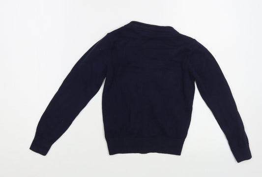 Marks and Spencer Girls Blue V-Neck Cotton Cardigan Jumper Size 4-5 Years Button - Schoolwear