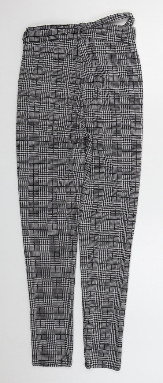 Preworn Womens Grey Houndstooth Polyester Trousers Size S L26 in Regular