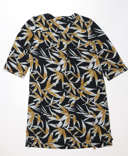 Together Womens Black Geometric Polyester T-Shirt Dress Size 14 V-Neck