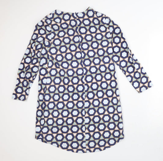 H&M Womens Blue Geometric 100% Cotton T-Shirt Dress Size L Crew Neck