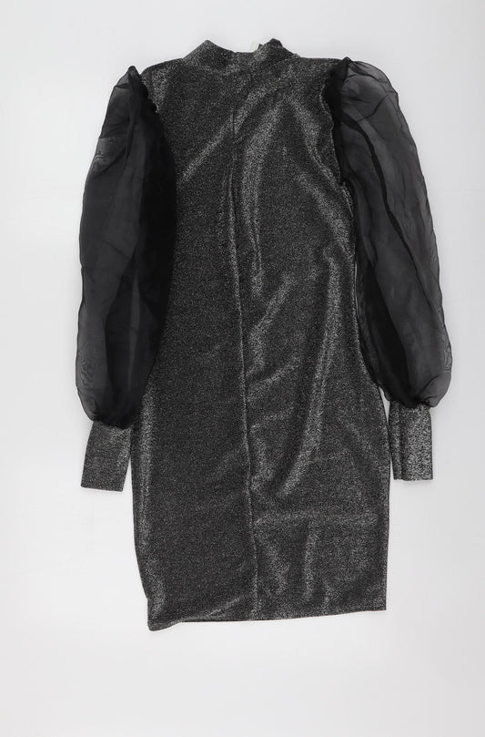 Ayanapa Womens Silver Polyester A-Line Size S High Neck
