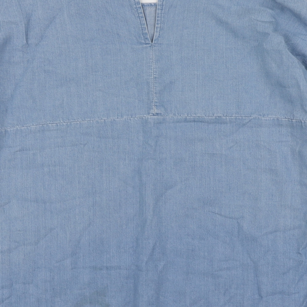 By Very Womens Blue Lyocell Basic Blouse Size 10 Round Neck