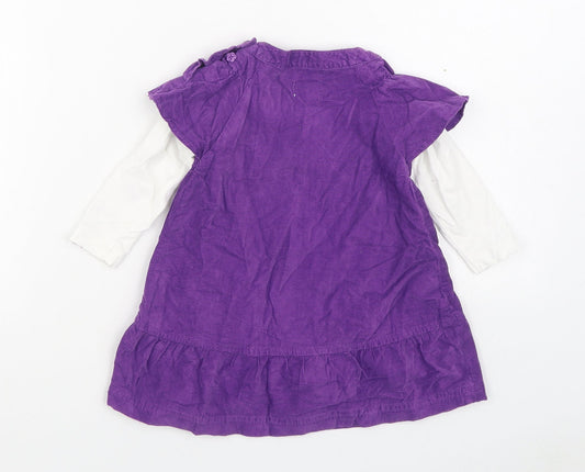 name it Girls Purple 100% Cotton A-Line Size 6-9 Months Round Neck Button - 2 Piece set
