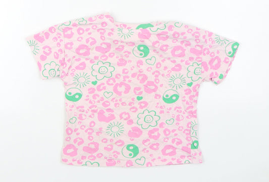 NEXT Girls Pink Animal Print 100% Cotton Basic T-Shirt Size 4 Years Round Neck Pullover