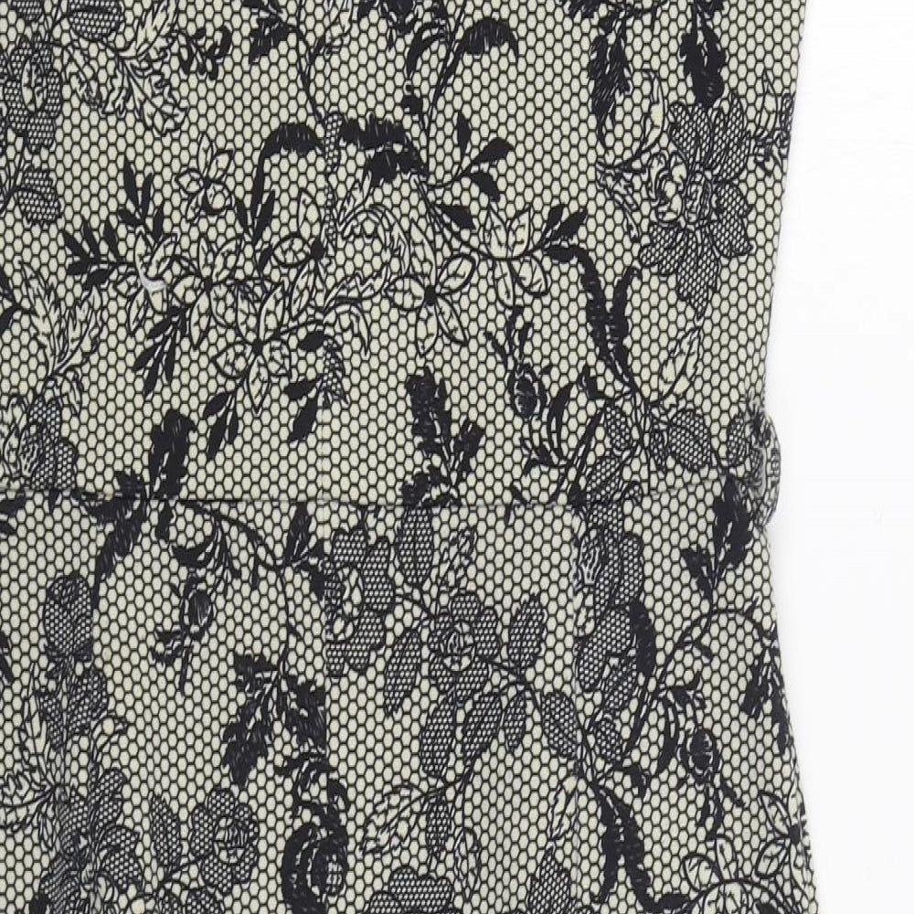 Dorothy Perkins Womens Black Geometric Polyester Sheath Size 12 Boat Neck Button