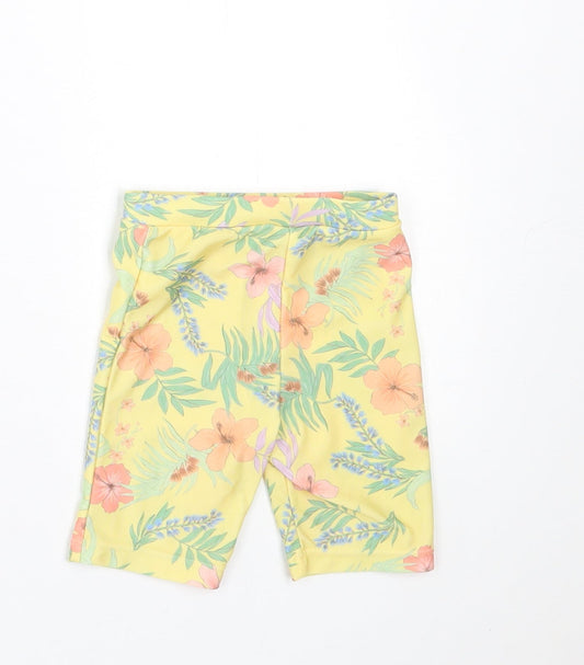 Primark Girls Yellow Floral Polyester Cropped Trousers Size 6-9 Months Pullover
