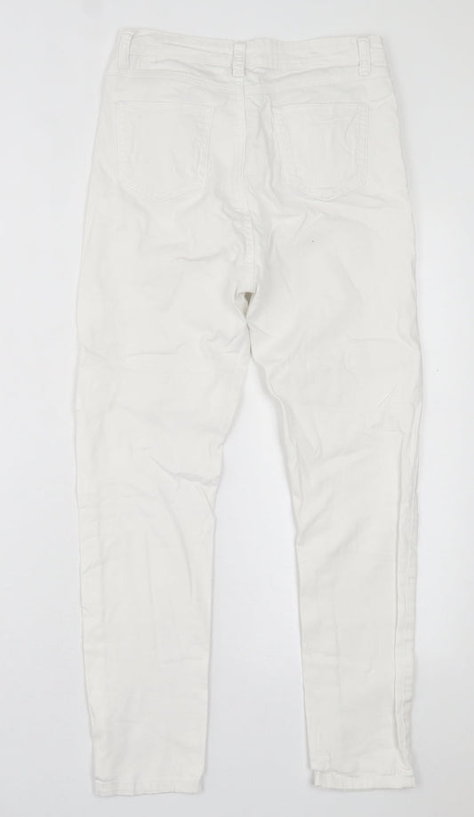 THE ROCKIN REV Womens White Cotton Skinny Jeans Size 10 L25 in Regular Button
