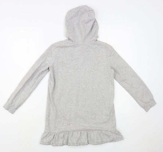 H&M Girls Grey Cotton Tunic Hoodie Size 10-11 Years Pullover - Unicorn
