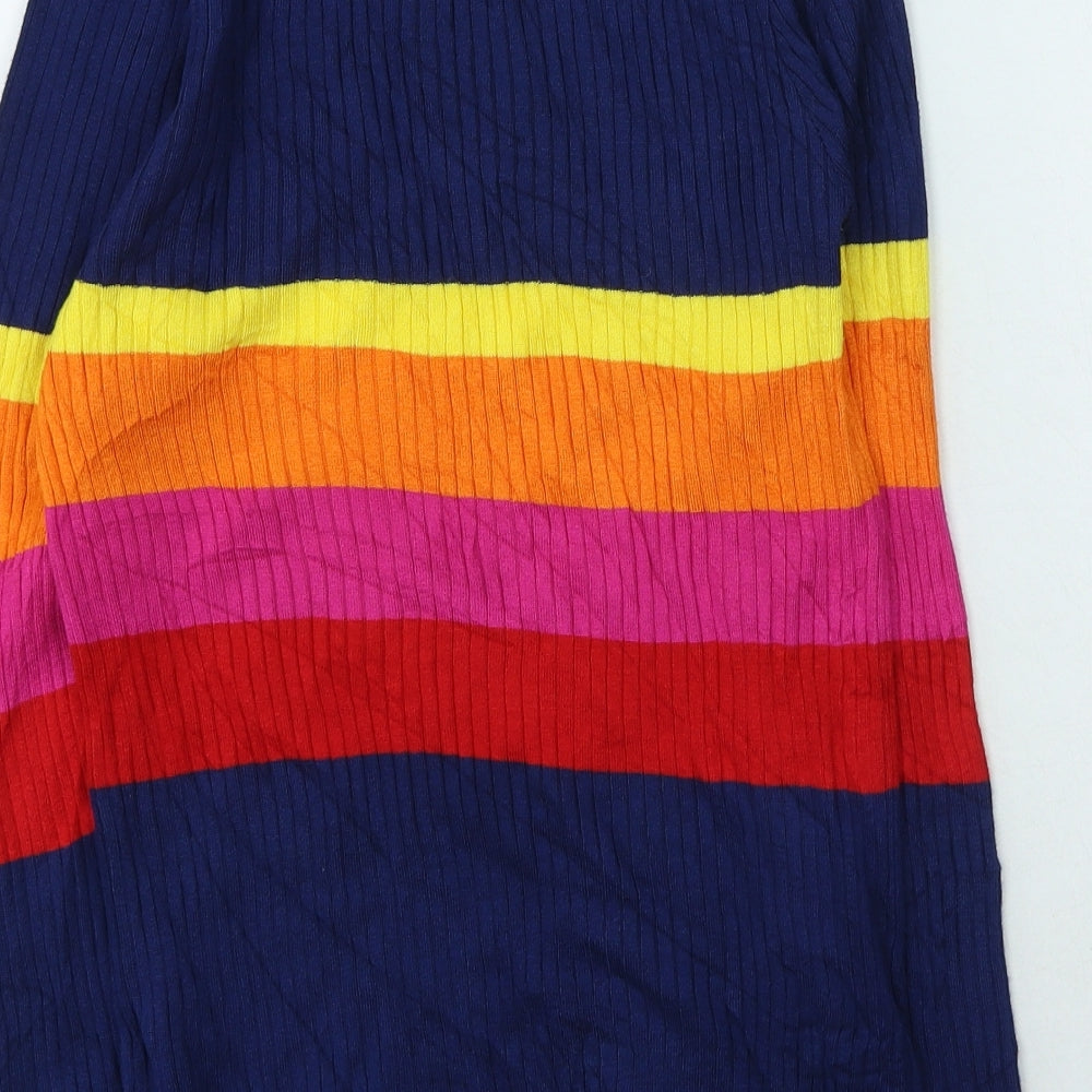QED London Womens Multicoloured High Neck Striped Viscose Pullover Jumper Size M