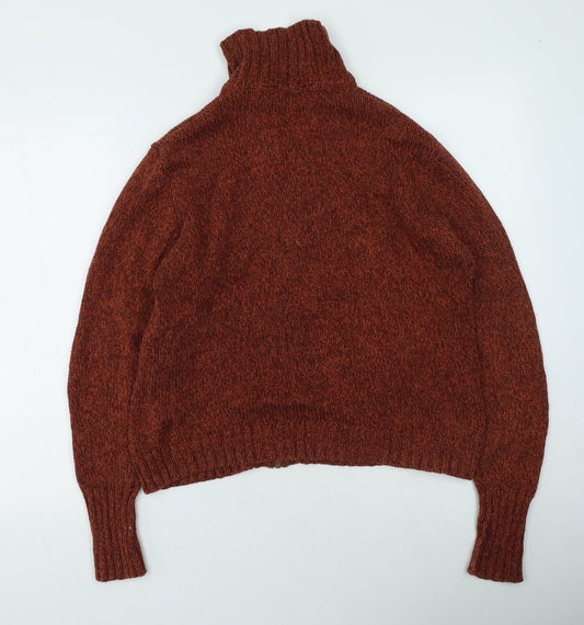 Marks and Spencer Mens Orange Round Neck Cotton Full Zip Jumper
