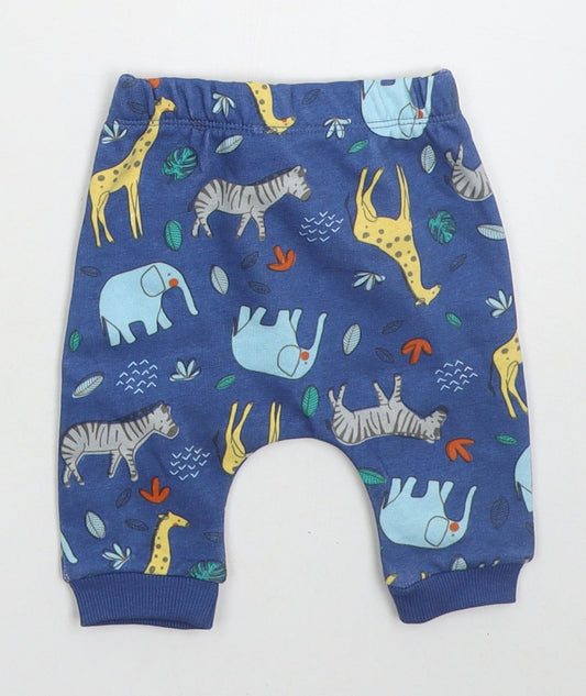 Matalan Boys Blue Cotton Sweatpants Trousers Size 0-3 Months Drawstring - Animals