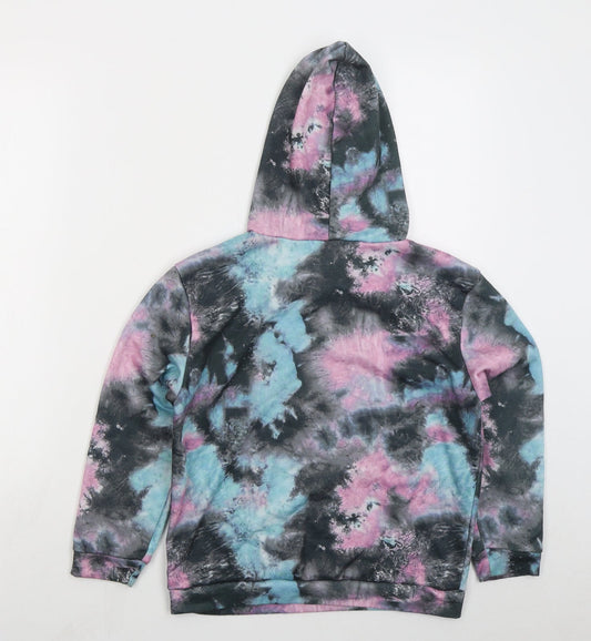 SheIn Girls Grey Polyester Pullover Hoodie Size 11-12 Years Pullover - Heart Blue Pink Abstract