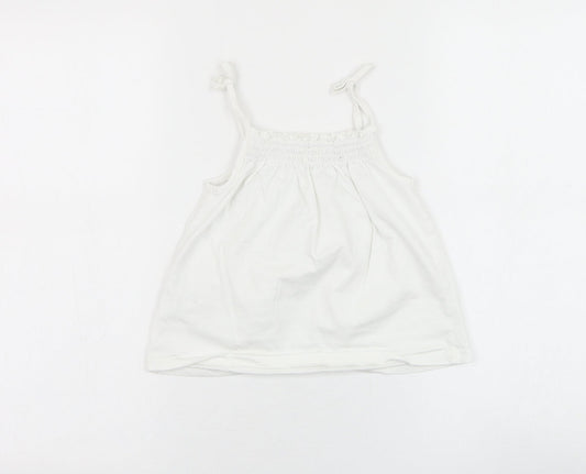 NEXT Girls White Cotton Basic Tank Size 4-5 Years Round Neck Pullover