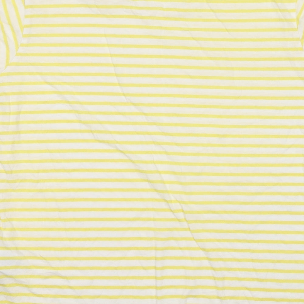 Warehouse Womens Yellow Striped Cotton Basic T-Shirt Size 12 Round Neck