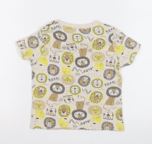 Peacocks Boys Multicoloured Geometric Cotton Basic T-Shirt Size 12 Months Round Neck - Zoo Anmials