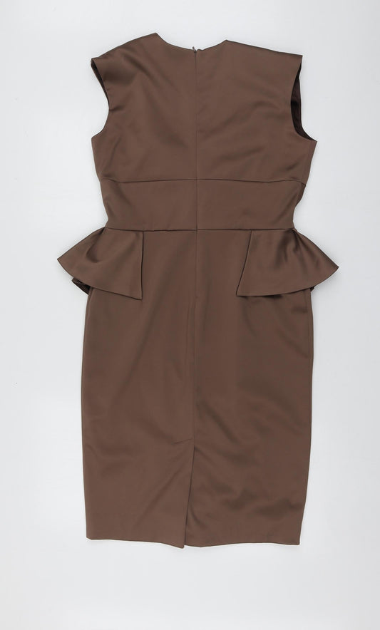 Hunters&Gatherers Womens Brown Geometric Polyester A-Line Size M V-Neck