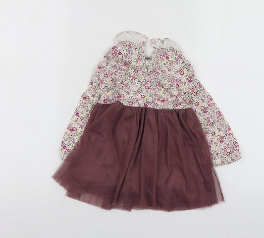 Willow Girls Purple Geometric 100% Cotton Skater Dress Size 12-18 Months Round Neck