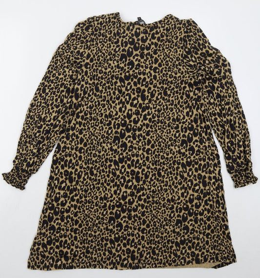 NEXT Womens Brown Animal Print Viscose Sheath Size 10 Round Neck Pullover