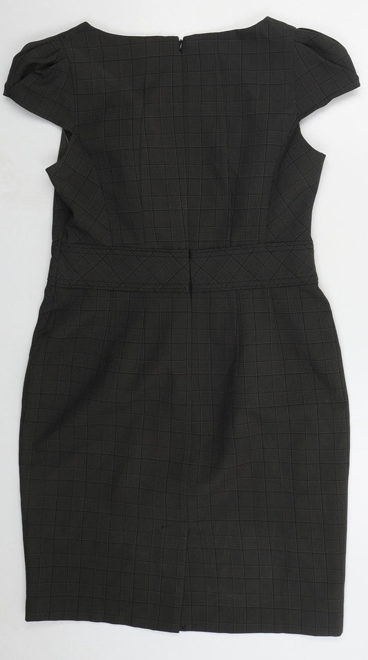 Shop Direct Womens Grey Check Polyester Pencil Dress Size 10 Round Neck Zip