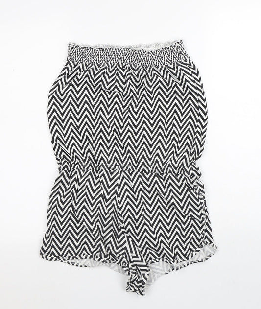 Ocean Club Womens White Striped Polyester Bodysuit One-Piece Size 10 - Zigzag