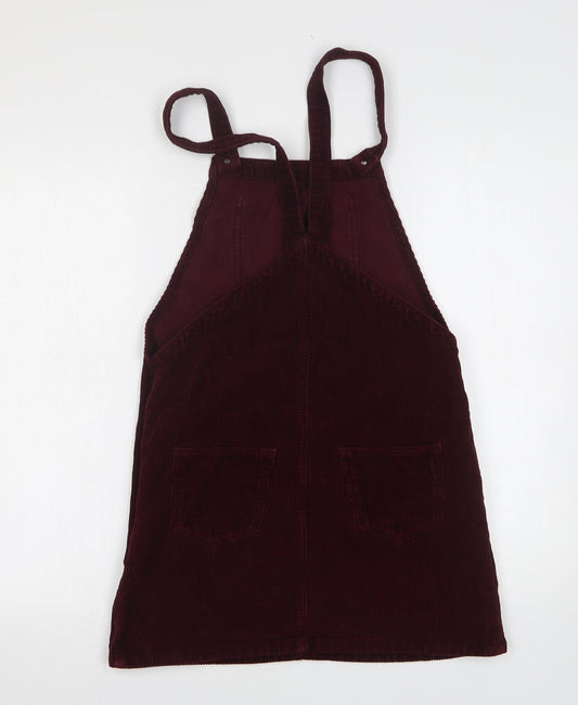 Topshop Womens Purple Cotton Pinafore/Dungaree Dress Size 8 Square Neck