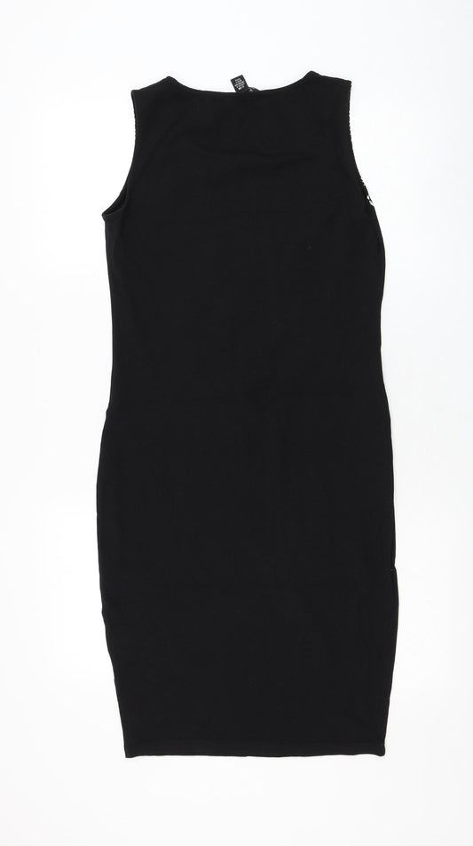 Amisu Womens Black Geometric Polyester Tank Dress Size 10 Round Neck Pullover