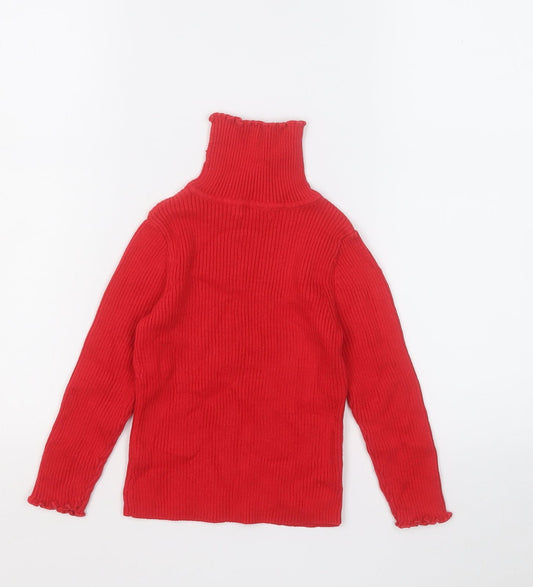 George Girls Red Mock Neck Cotton Pullover Jumper Size 3-4 Years