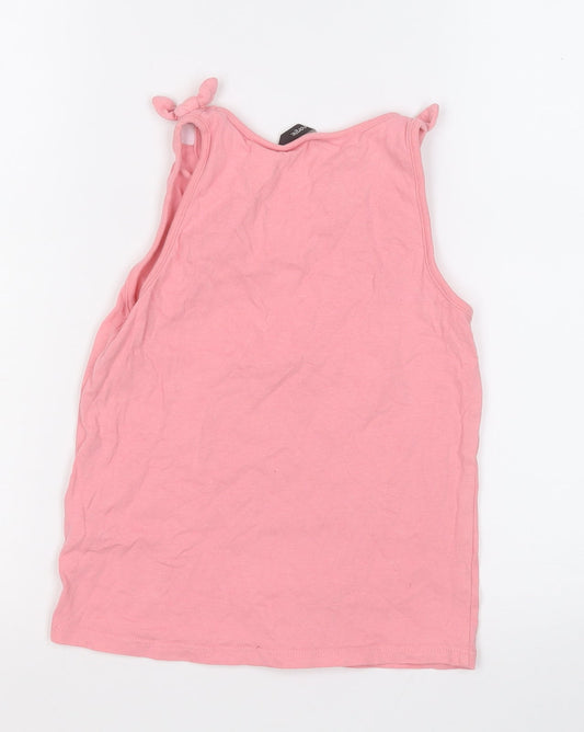 George Girls Pink Cotton Basic Tank Size 8-9 Years Round Neck