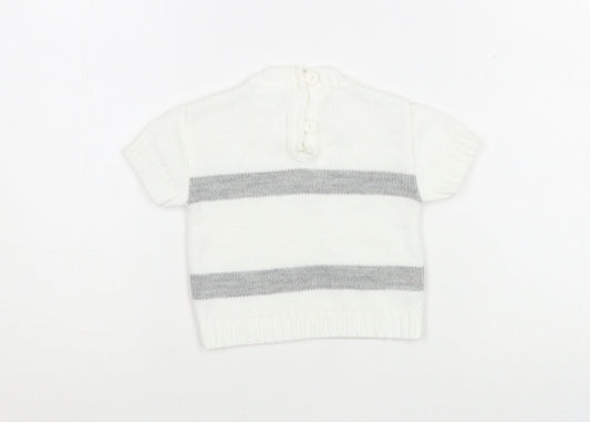 Dandelion Baby White Striped Acrylic Pullover Jumper Size 6-9 Months Button - Boat