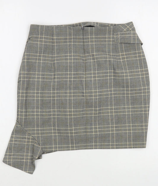 H&M Womens Grey Plaid Polyester Mini Skirt Size 8 Zip