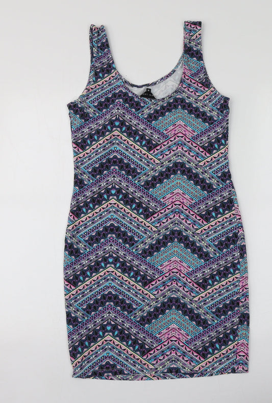 New Look Womens Multicoloured Geometric Cotton A-Line Size 12 Round Neck