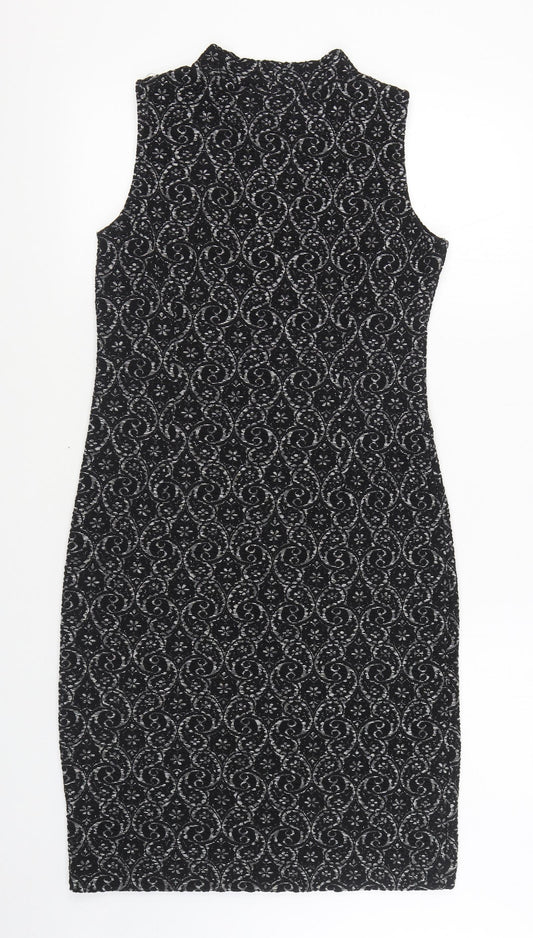 NEXT Womens Black Geometric Polyester Sheath Size 12 Round Neck Pullover