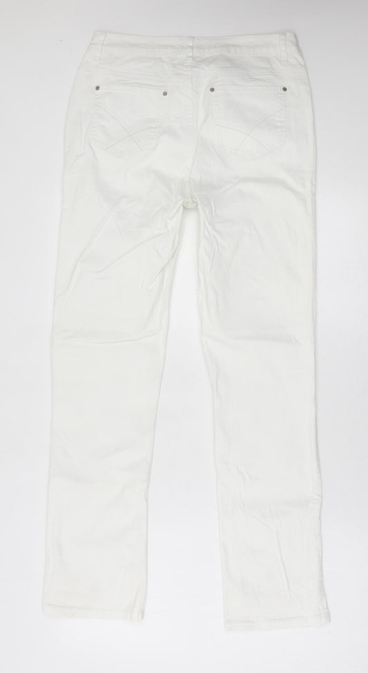 TMC Womens White Cotton Straight Jeans Size 12 L31 in Regular Button
