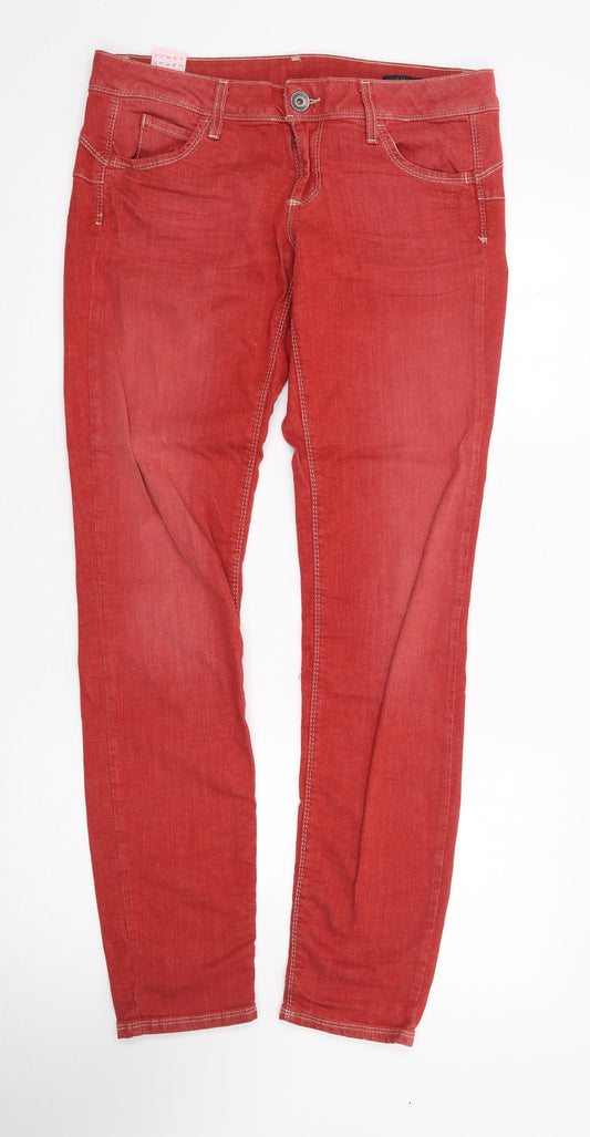 United Colors of Benetton Womens Red Cotton Skinny Jeans Size 32 L32 in Regular Zip