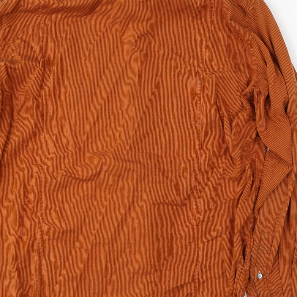 Coton Doux Mens Orange Striped Cotton Button-Up Size 17 Collared Button